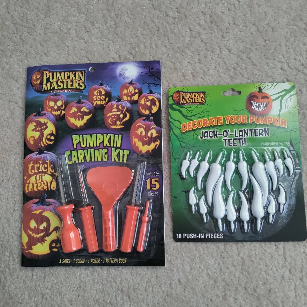 New Pumpkin Masters Carving Kit & Jack-O-Lantern 18 Teeth Push-In White